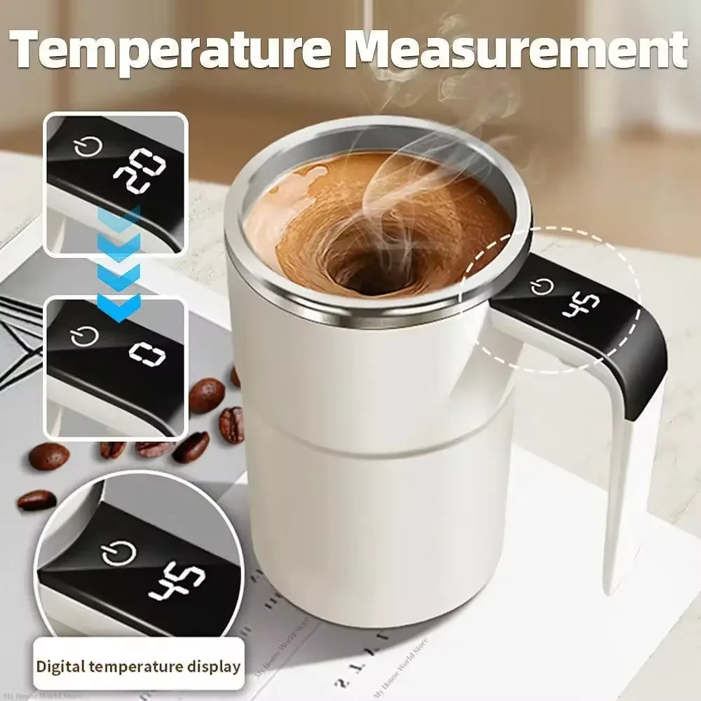 Smart Self-Mixing Magnetic Mug – USB Rechargeable Thermal Coffee Cup with LED Display