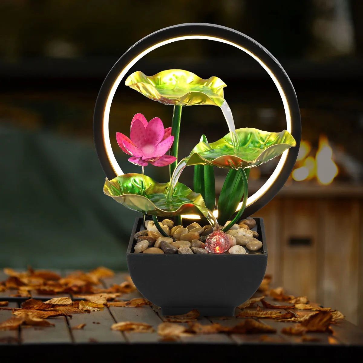 Zen Tabletop Water Fountain – USB Powered Indoor Waterfall with LED Light & Natural Rocks