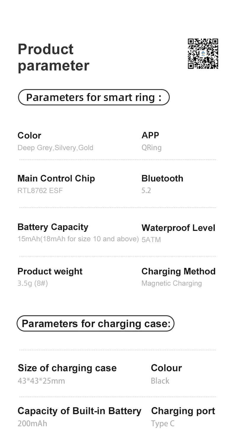 R08 Smart Ring – Touch Control, Health Monitor & Waterproof IP68, Skin Temp Tracker