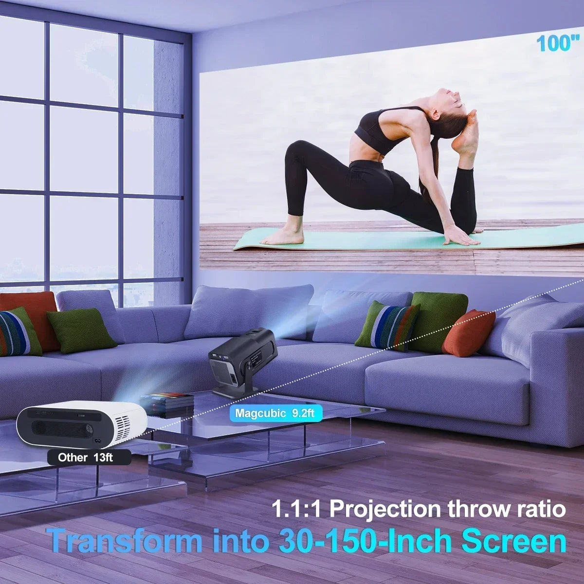 HY-320 720p Mini Android 11 Portable Projector – 300 ANSI Lumens, 4K Support, 180° Rotatable, Outdoor & Home Cinema