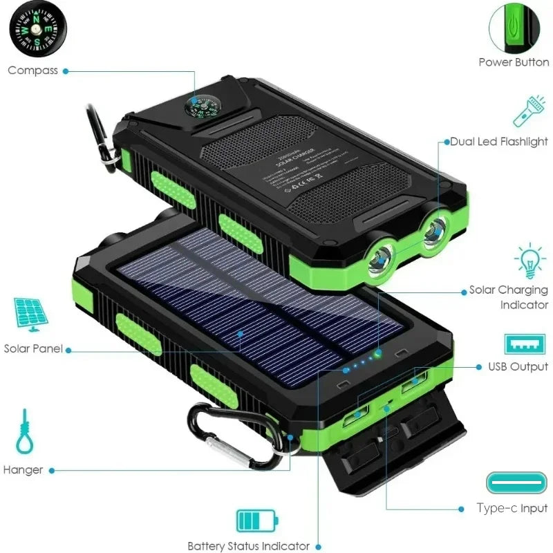 Ultra High-Capacity 200,000mAh Solar Power Bank – Dual USB, Waterproof, Built for the Wild