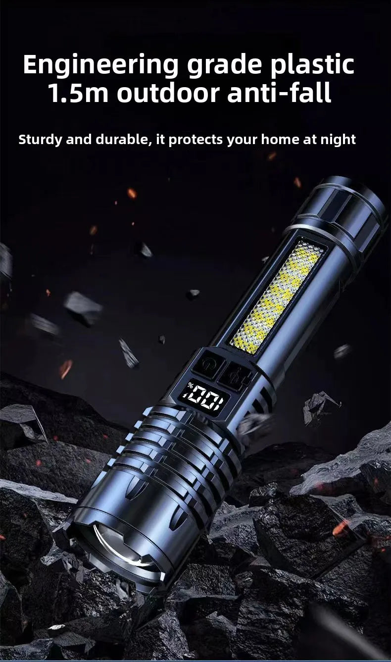 LED Tactical Flashlight – Rechargeable, Waterproof, Smart Display
