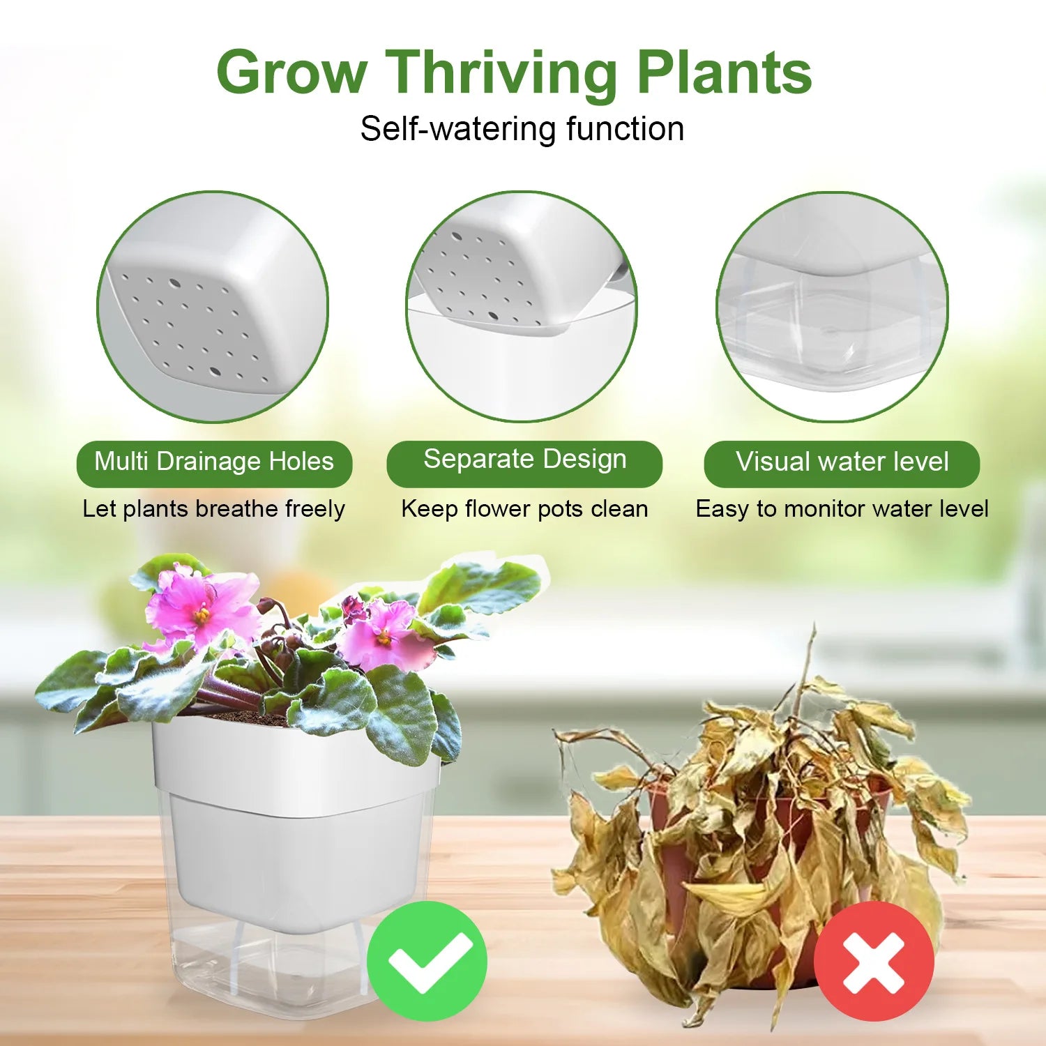 Lazy Self-Watering Plant Pot – Modern Double-Layer Design with Smart Cotton Wick | Indoor & Outdoor