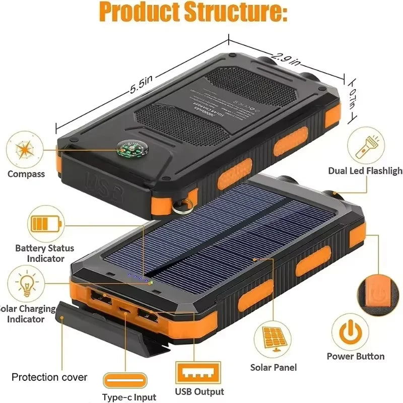 Ultra High-Capacity 200,000mAh Solar Power Bank – Dual USB, Waterproof, Built for the Wild
