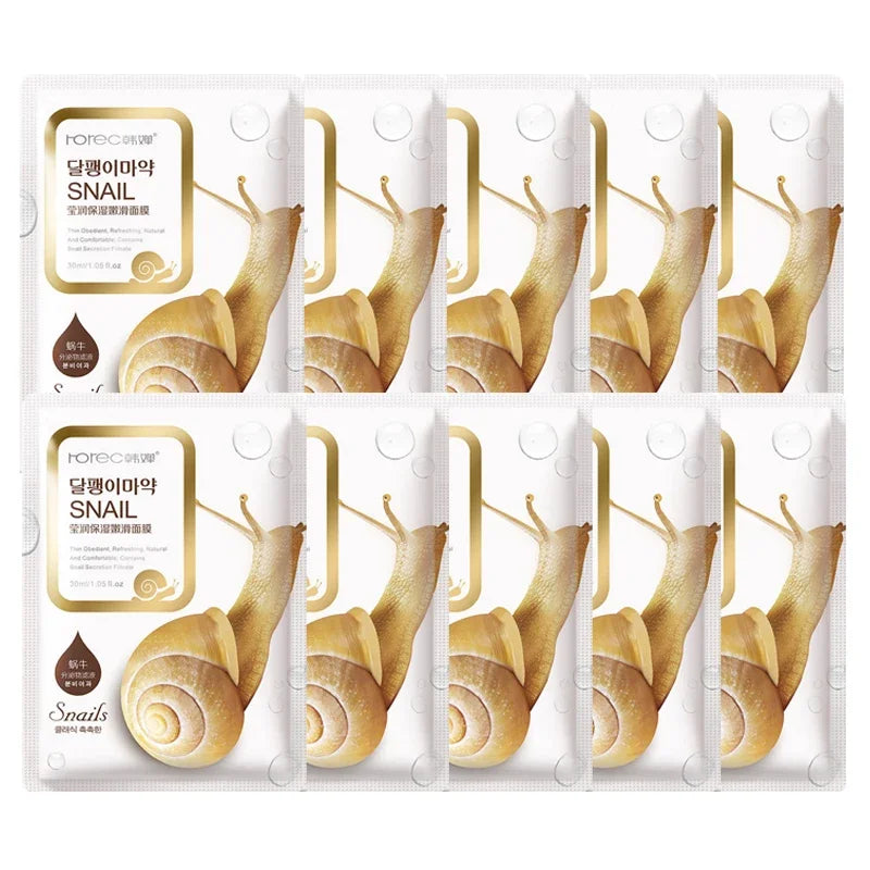 10x Snail Essence Korean Face Masks – Moisturizing, Oil Control & Skin Repair Sheet Mask Set