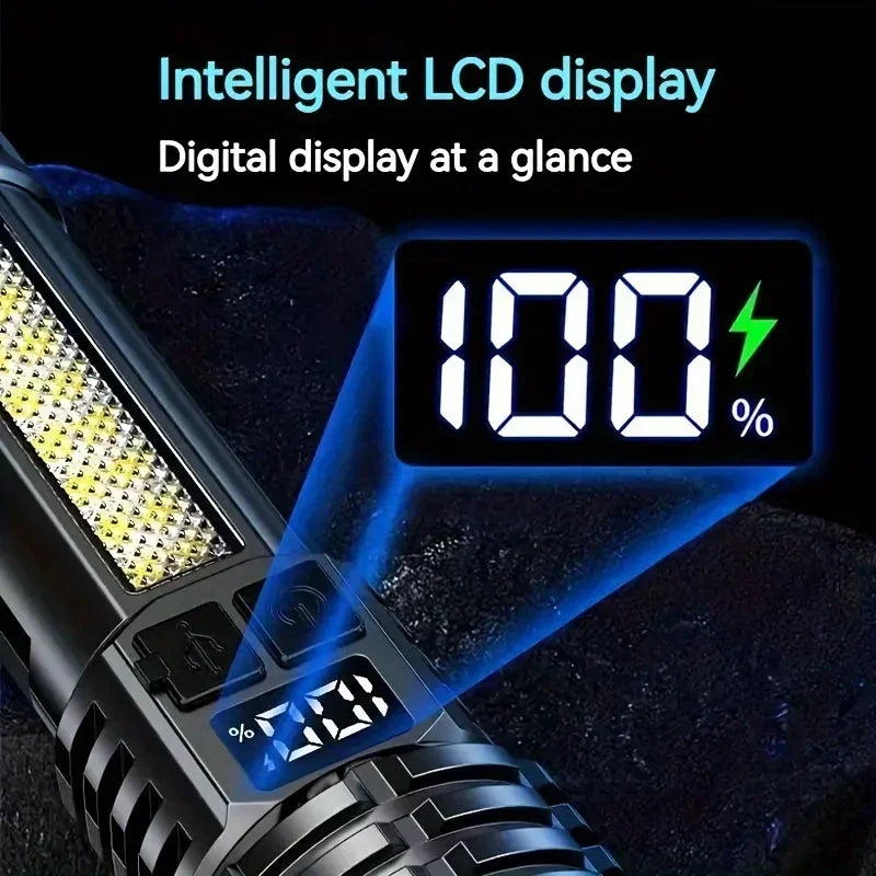 LED Tactical Flashlight – Rechargeable, Waterproof, Smart Display