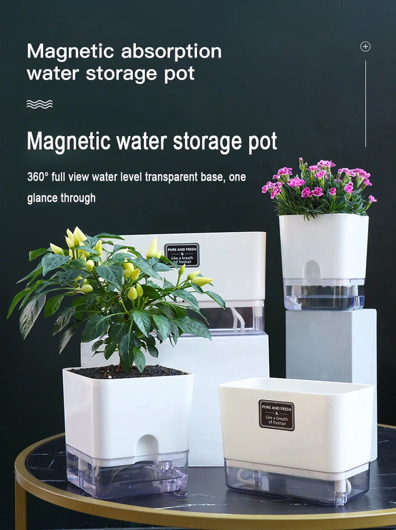 Lazy Self-Watering Plant Pot – Modern Double-Layer Design with Smart Cotton Wick | Indoor & Outdoor